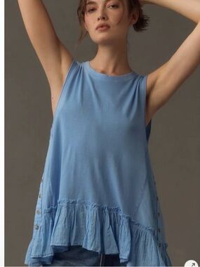 Pilcro Anthropologie soft blue babydoll ruffle tank top, size small